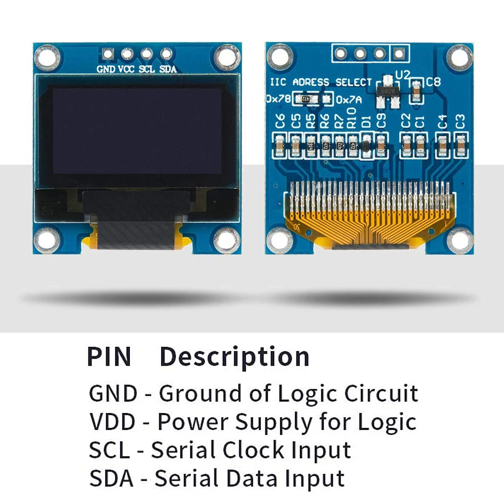 Placa de Desenvolvimento do Módulo de Tela OLED, 0, 96 Polegada, 128x64 Pixel, 4Pin, I2C, Porta IIC, Display Digital, Peças De Reposição Do Circuito