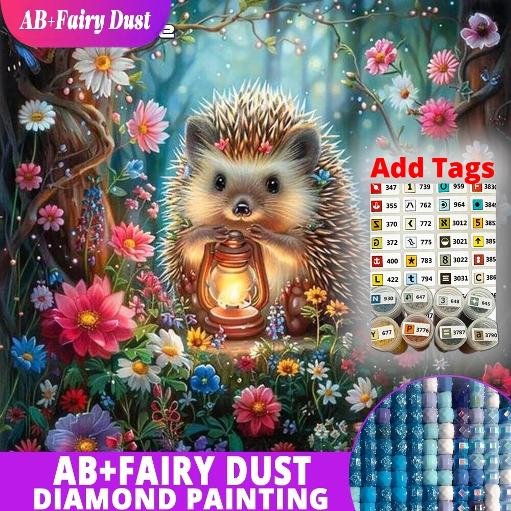 

AB Фея Пыль 5D DIY Алмазная вышивка Ежик Картина животного Стразы Алмазная мозаика Цветочная картина Домашний декор