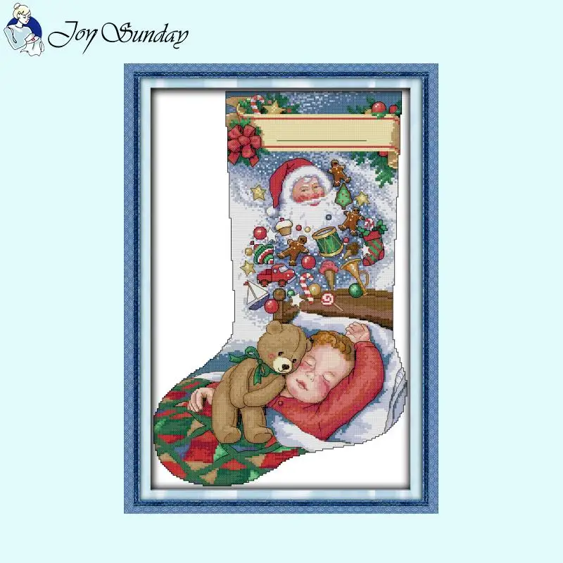 Joy Sunday Christmas Stocking Series Cross Stitch Kit DIY Cartoon Pattern 14ct 11ct 16ct Canvas Fabric Embroidery Set Home Decor