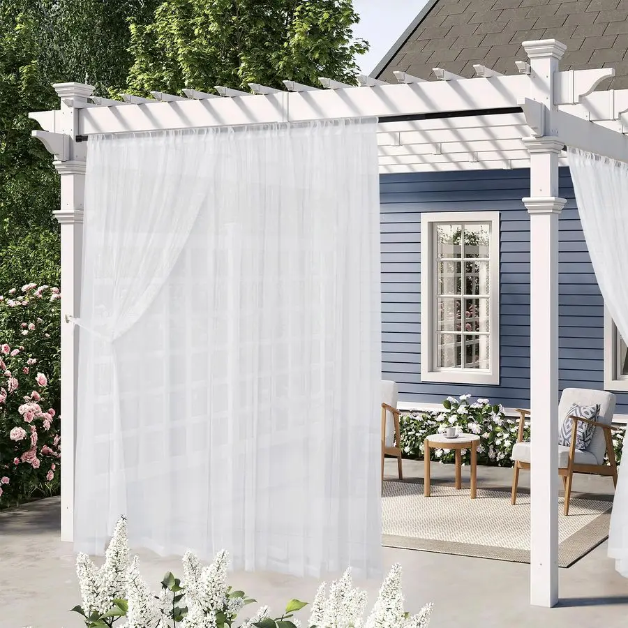 

Белые уличные полупрозрачные шторы, удлиненные, с карманом для карниза, быстросохнущие, от комаров, для перголы, беседки, патио, Ш 84 x Д