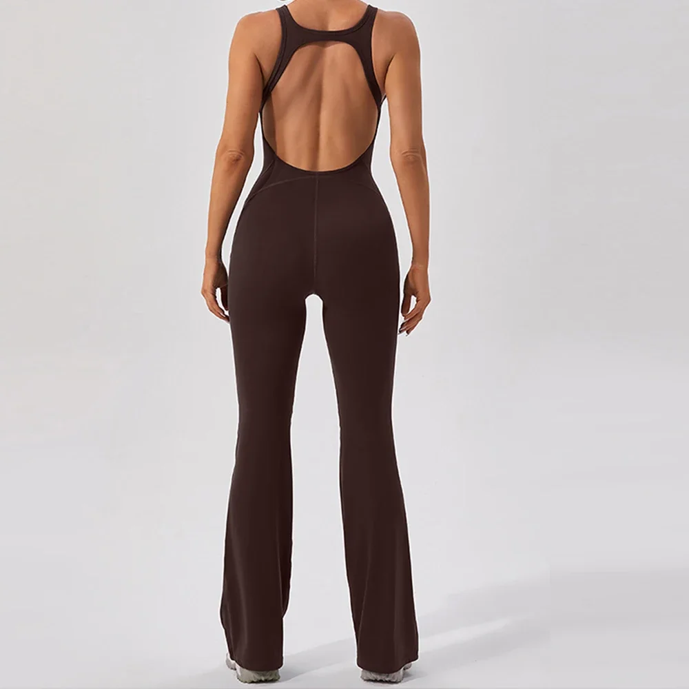 

Sexy Hollow Backless Bodycon Dance Sport Wide Leg Jumpsuit Women Sportswear One Piece Gym Set White Black Red Fitness Overalls