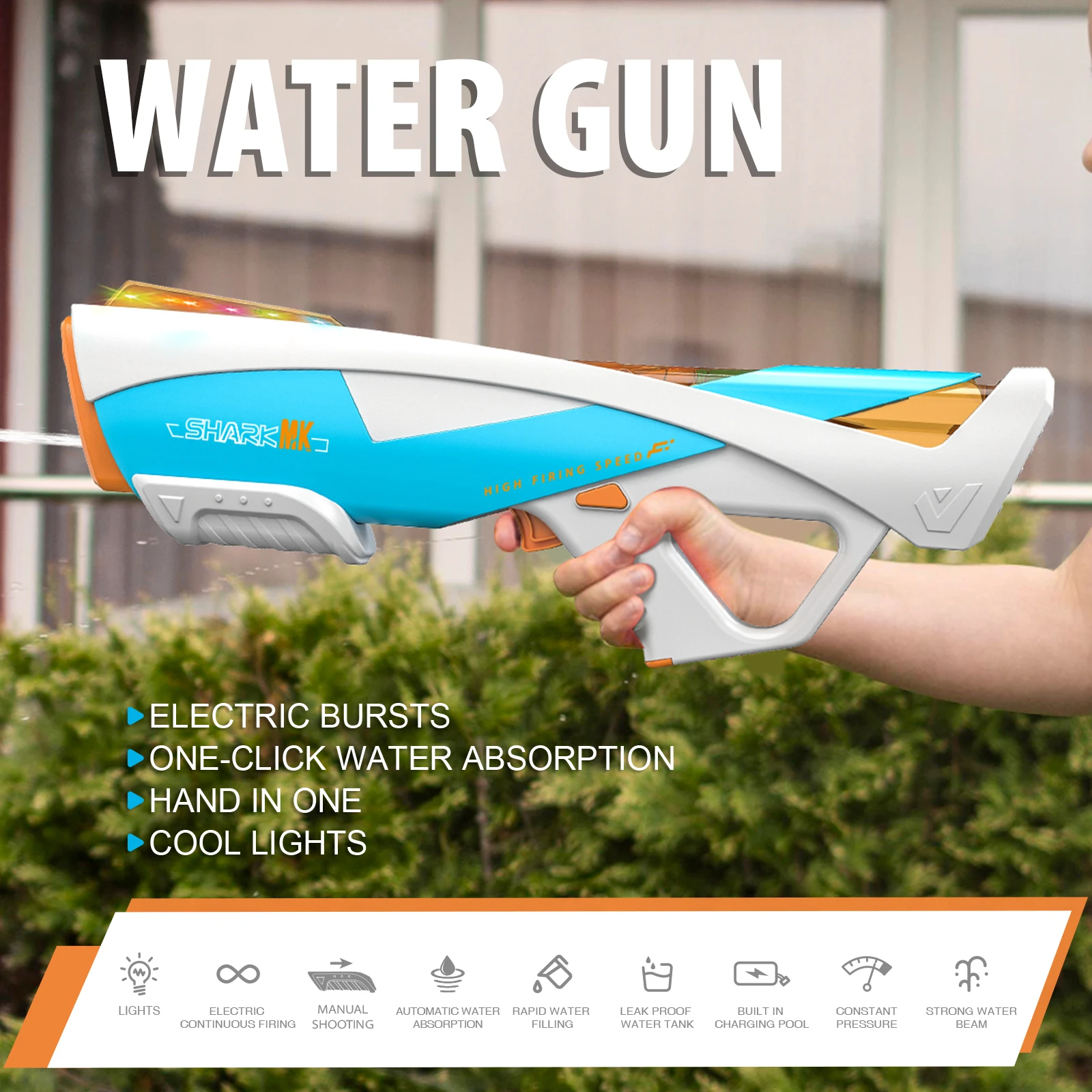 Electric Water Gun for Adults Kids Battery-Powered Squirt Toy Automatic Water Gun with Waterproof Design Toy