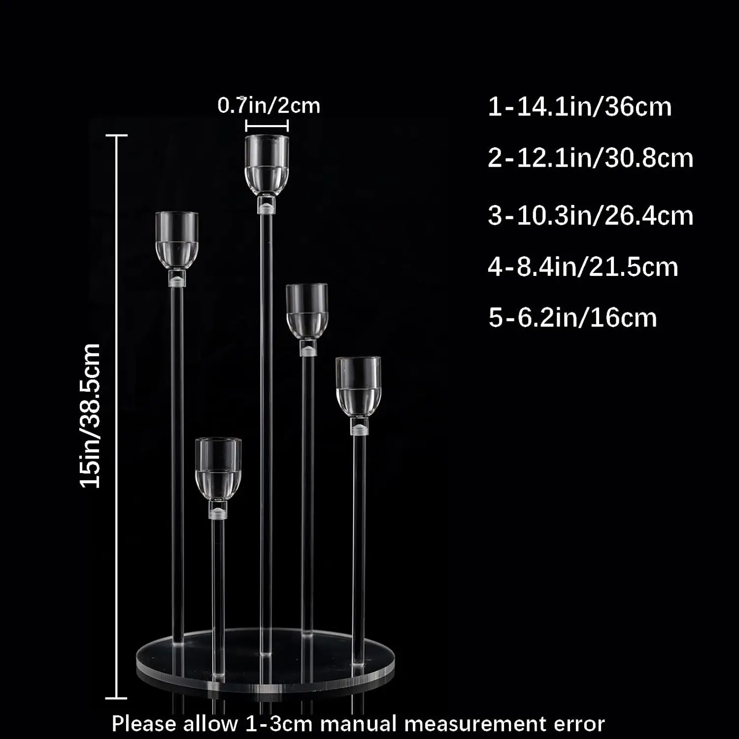 5 Arms Clear Candle Holder Acrylic Candelabra Centerpieces for Wedding Living Room Dinner Table Decoratio