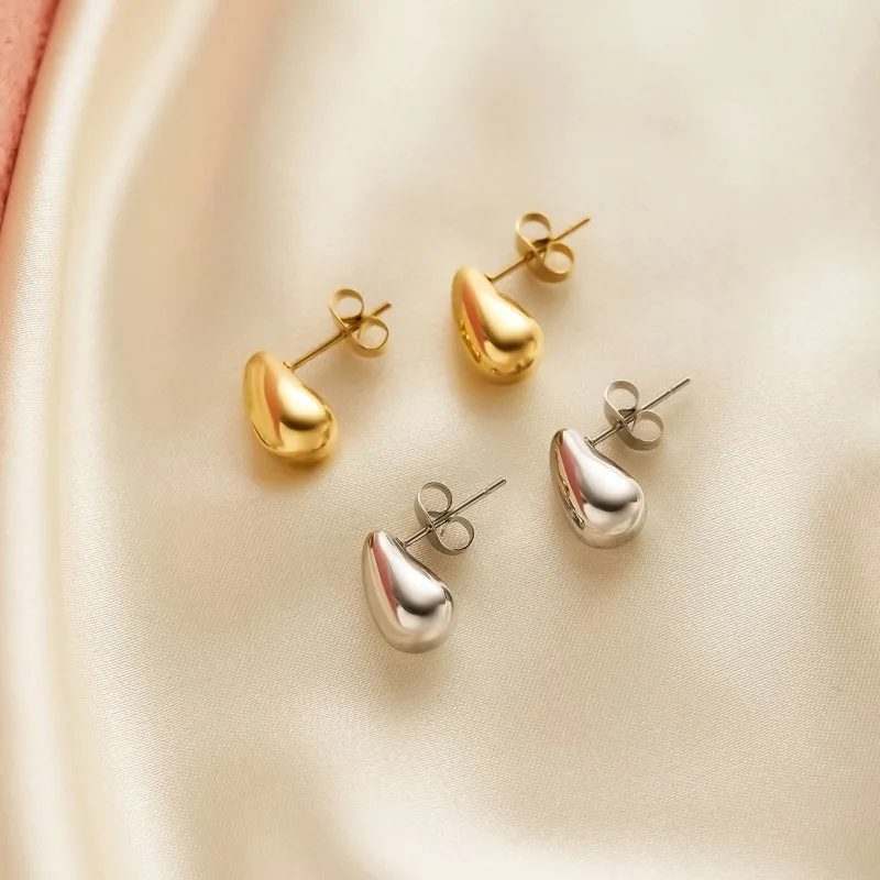 Fashionable Minimalist Gold Color Stainless Steel Irregular Water Drop Stud Earrings for Woman Charm Korea Jewelry Colorfast
