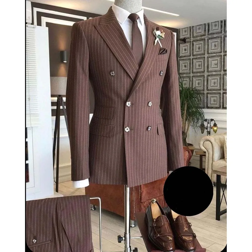 

Elegant Double Breasted Men Suits Peak Lapel Flat Front Chic 2 Piece Jacket Pants Set Blazer Male Clothing Vestidos De Novia