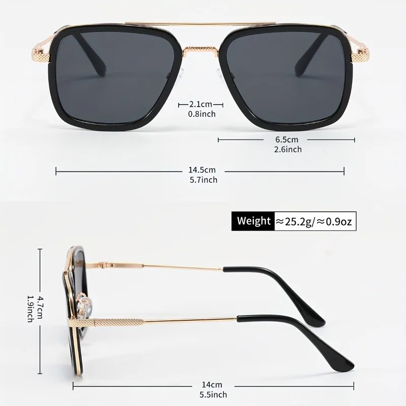 Übergroße Herren-Modebrille mit quadratischem Rahmen, dunkel bis bernsteinfarben, Tönung für lässige Streetwear-Modeaccessoires, stilvolle Brille – Detail 6
