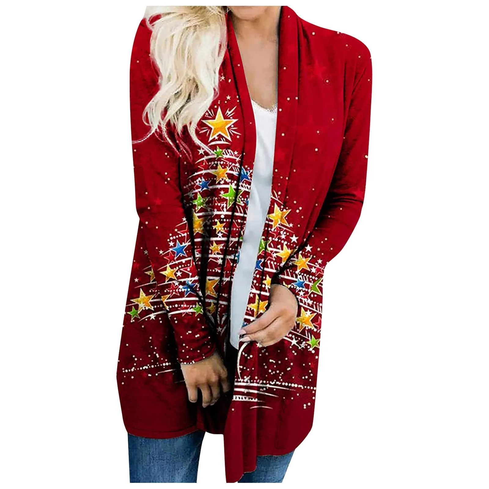 

Women‘s Christmas Cardigan Snowman Deer Printing Jacket Long Sleeve Simple Coat Female Plus Size Clothes Polyester Fleece Lining