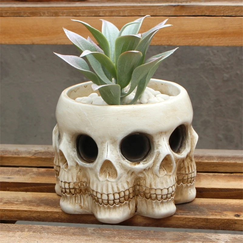 เรซิ่นกะโหลกศีรษะรูปดอกไม้หม้อสำนักงานชาวไร่Skullดอกไม้หม้อตกแต่งDropshipping