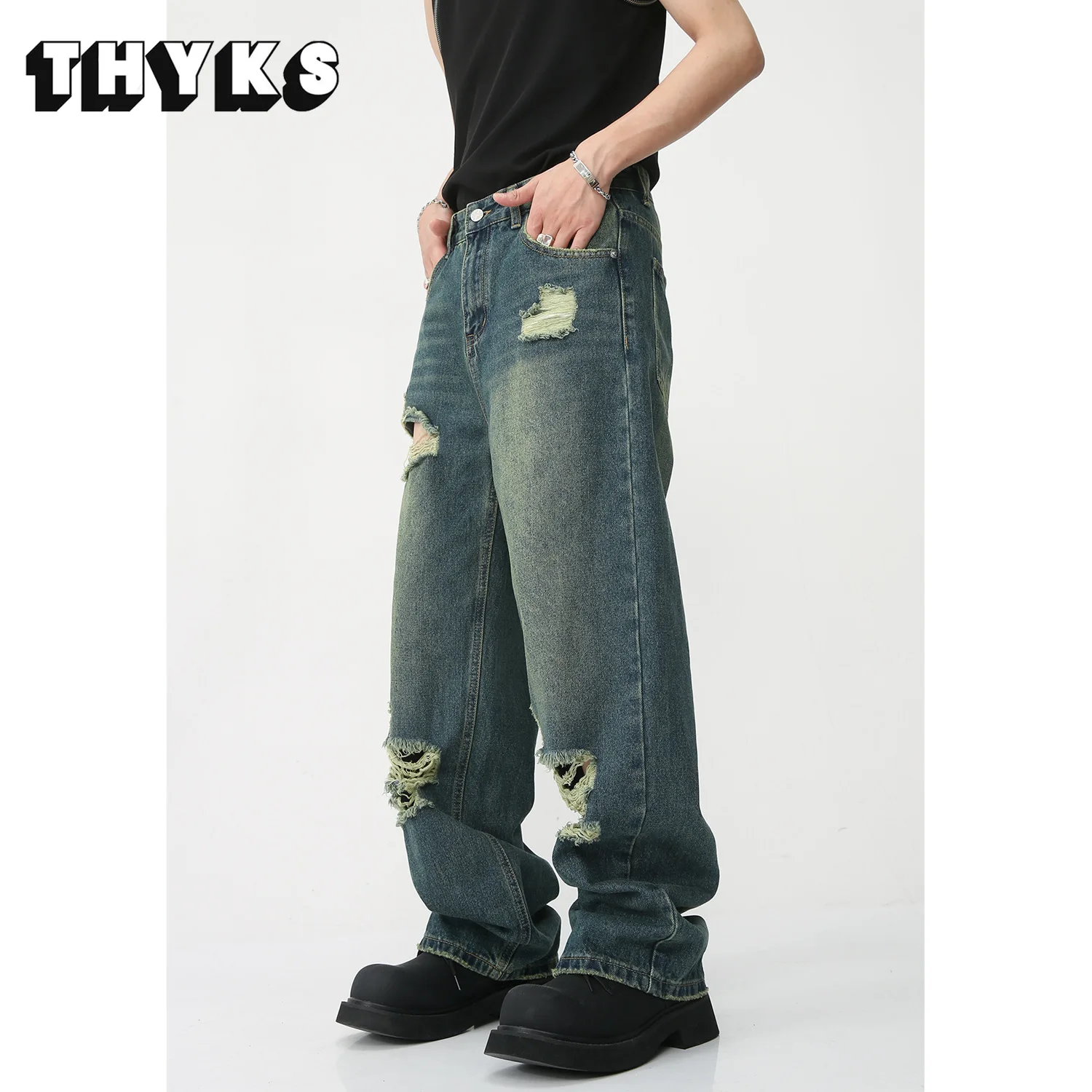 

Men's Hip Hop Streetwear Casual Jeans Ripped Pants Fashion Loose Harakuju Vintage Baggy Denim Trousers Male Painted Jean Hombre