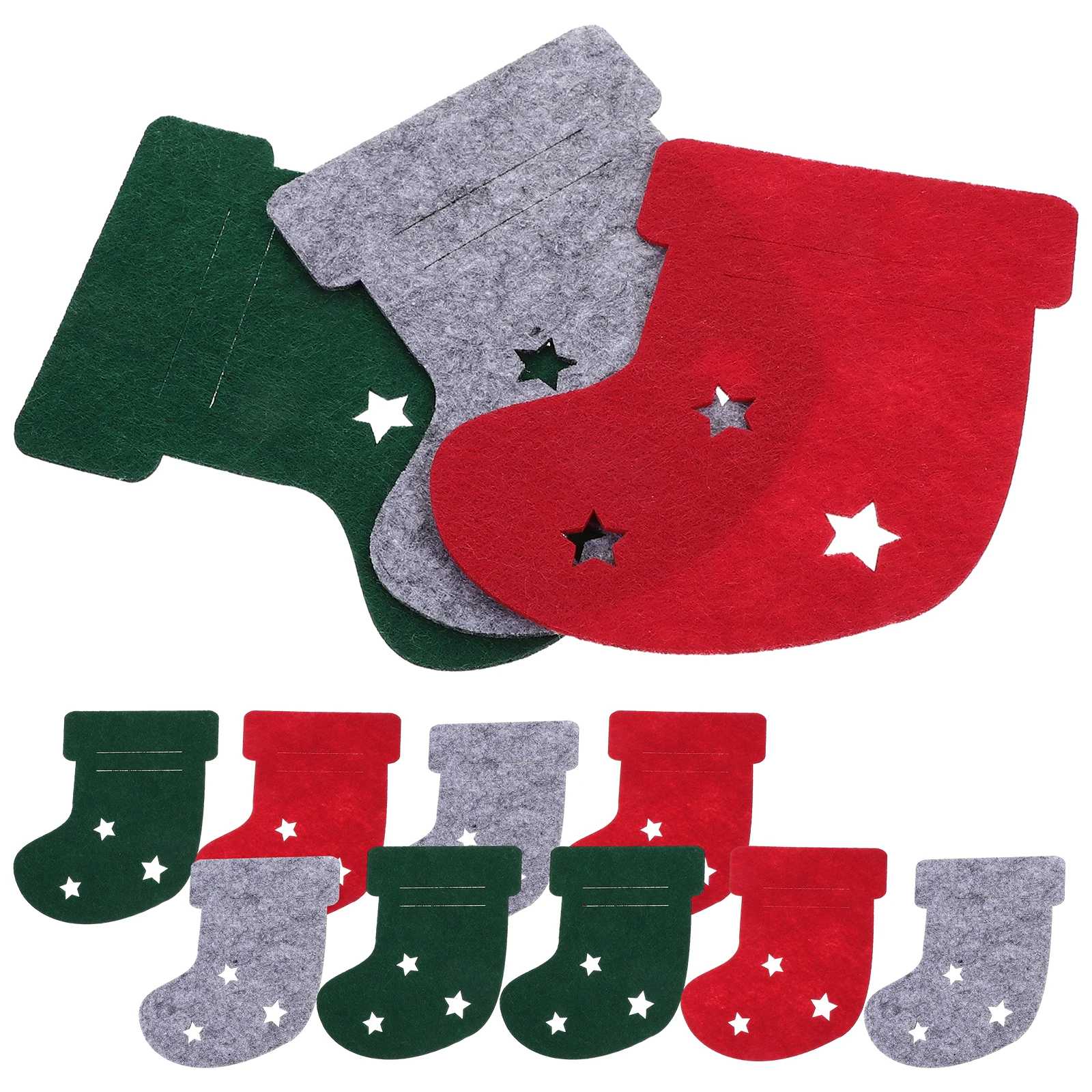 

12pcs Cutlery Holder Christmas Stockings Knife Fork Bag Red Green Gray Felt Cloth Large Capacity Banquet Tableware