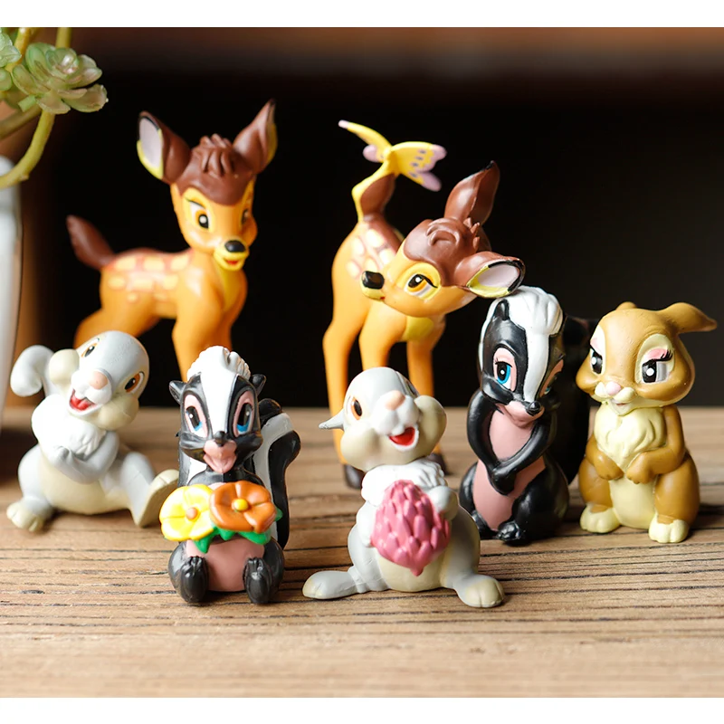 7pcs/Set Disney Bambi Deer Action Figure Toys Rabbit Deer Squirrel Figurine Pvc Model Toys Cartoon Decoration Doll Kids Gift