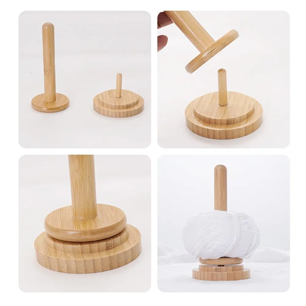 Smooth Wooden Yarn Ball Holder Double Layer Design Yarn Storage Yarn Dispenser DIY 360° Rotation Spool Holder for Crocheting