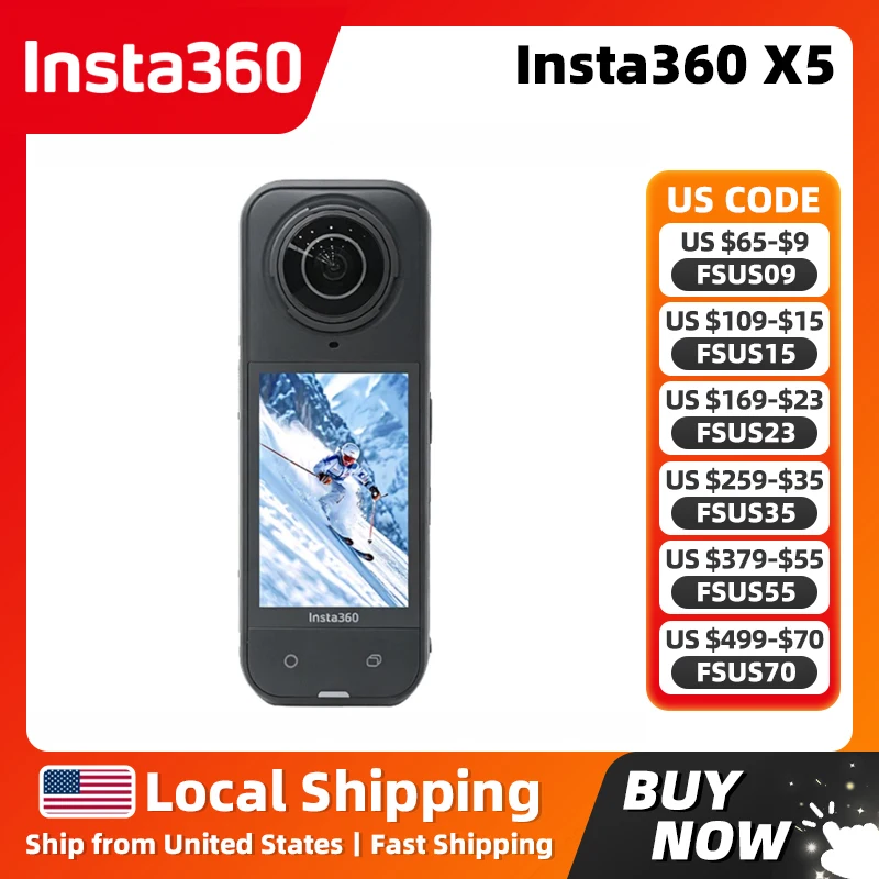 Insta360 X5 Standard Bundle 8K30fps 360 Video with Dual 1/1.28" Sensors 360° Action Camera 208 Mins Battery Life