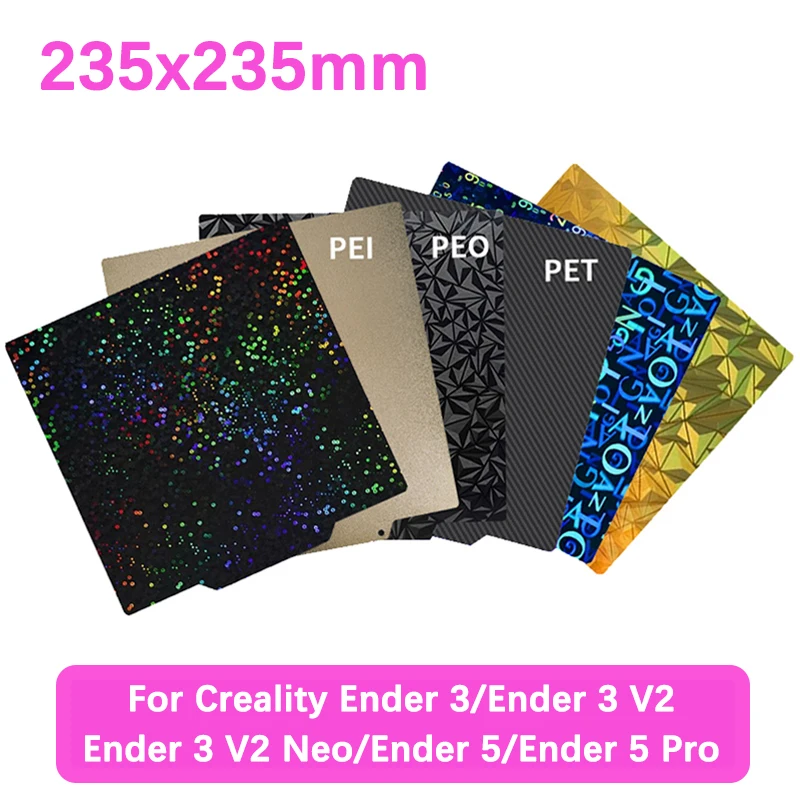 

235x235mm Build Plate For Creality Ender 3 Heat Bed Ender3 V2 /Neo Ender 5 /Pro H1H PEY PEO PET PEI Magnetic Spring Steel Sheet