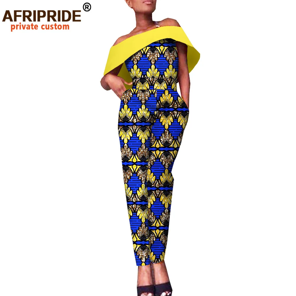 African Clothes for Women Jumpsuit Slash Neck Casual Women Cotton Jumpsuits Print Bodysuit Ankara Romper Floral Attire A1829008