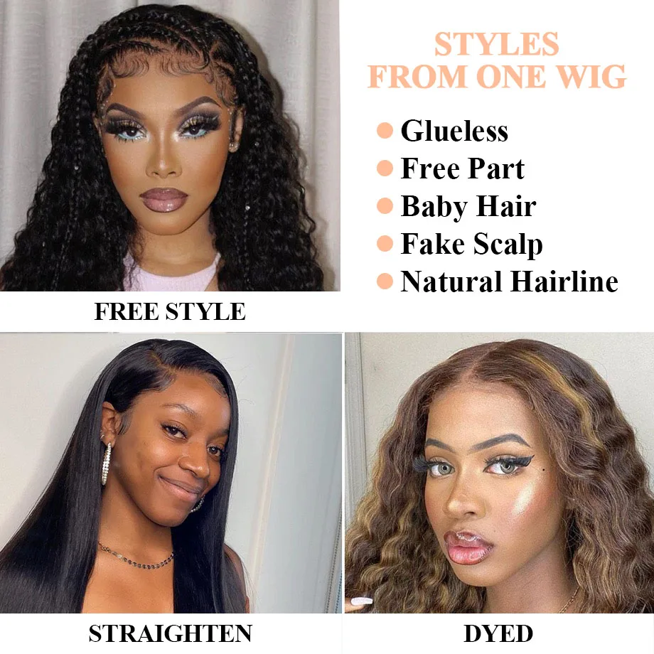 13x4 Water Wave Lace Front Human Hair Wigs For Women Brazilian Transparent Lace Curly Human Hair Wig 13x6 Deep Wave Frontal Wig