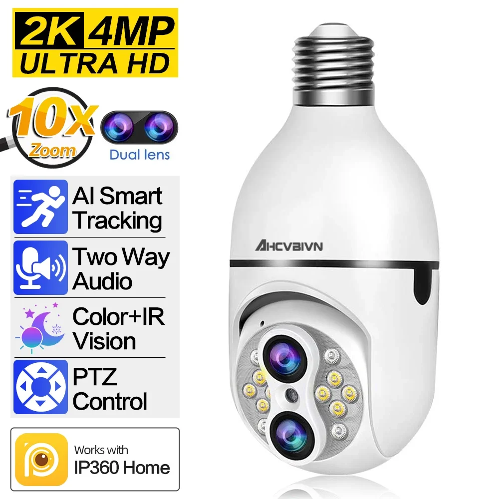 

Dual Lens 4MP E27 WIFI Bulb Camera Indoor 10X Digital Zoom CCTV Auto Tracking Security Surveillance Smart Home 355 PTZ IP Camera