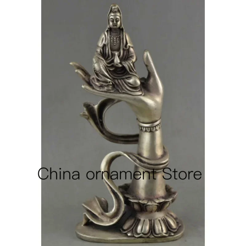

Antique Bronze Buddhism Tibetan Silver Guanyin Buddha Hand Statue