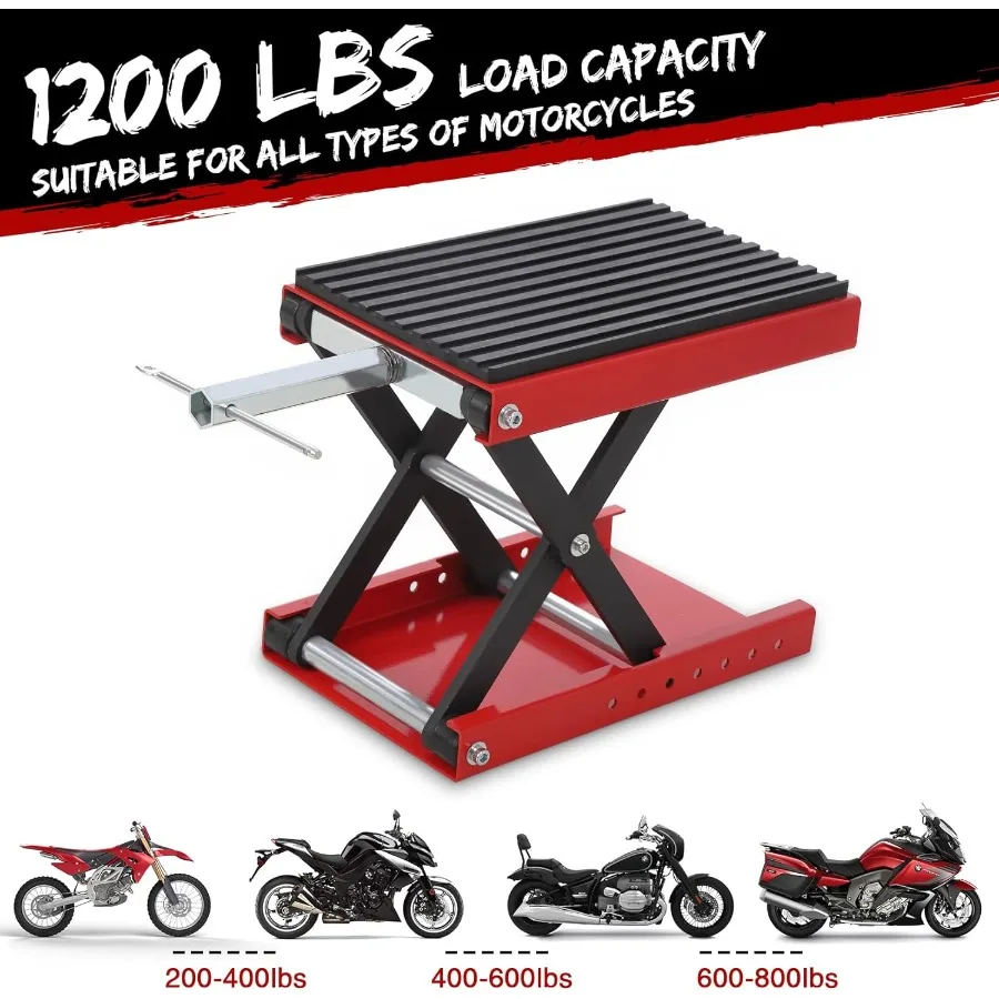 Ножничный домкрат для подъема мотоцикла с широкой палубой и тележкой для простого обслуживания автомобиля. Утолщенная резиновая накладка. Защитная крышка 1200 фунтов.