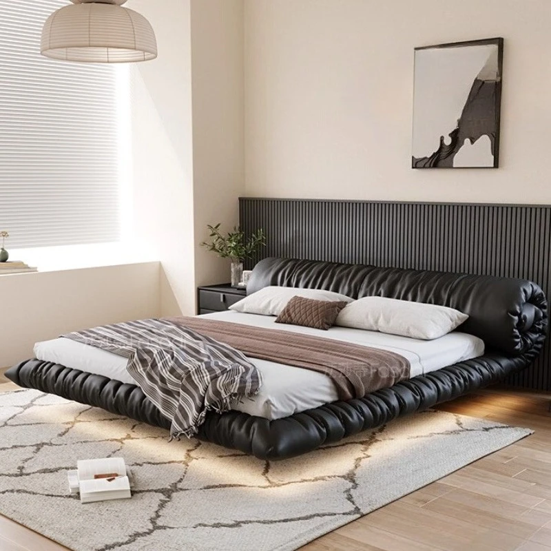 

Modern Creative Levitation Genuine Leather Double Bed 2 People Full Size Bed Frame 150x200 180x200 Cm Beds Bedroom Furniture