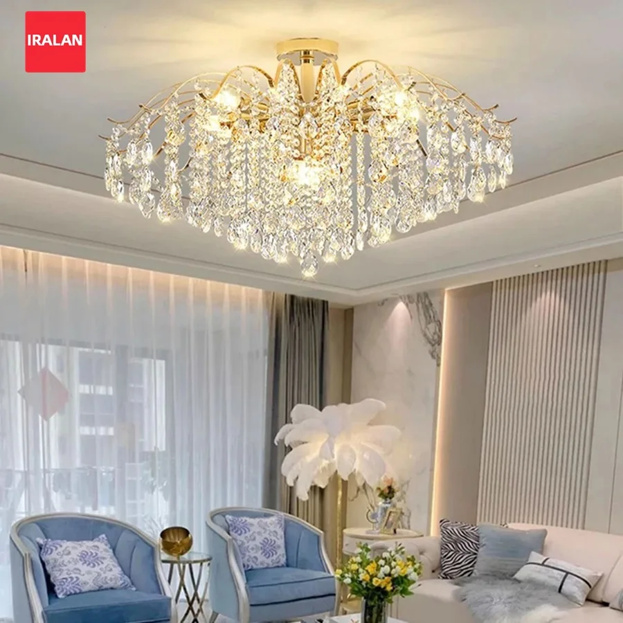 Modern Ceiling Chandelier Lamp Luxury K9 Crystal LED Lamp Hotel Lobby Atmosphere Three Color Light Ceiling Pendant Light