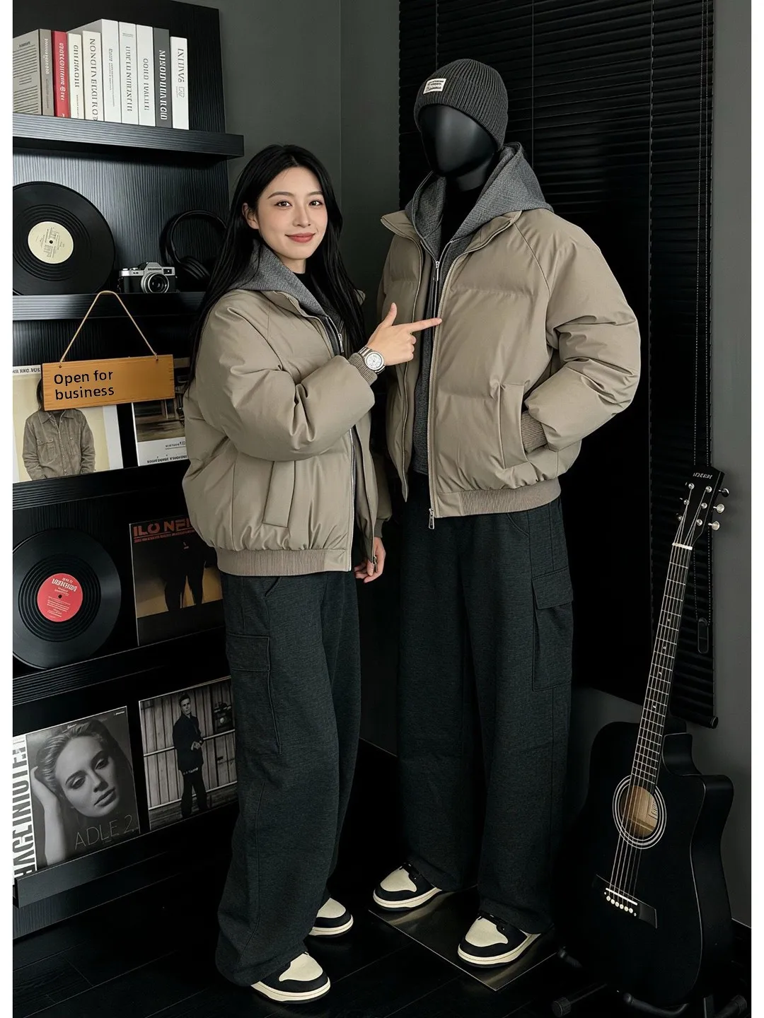 

Kaki Grey Short PU Leather Cotton Jacket Men's Winter Thickened Warm Cleanfit Style Hooded Casual Wear Youth Fashion