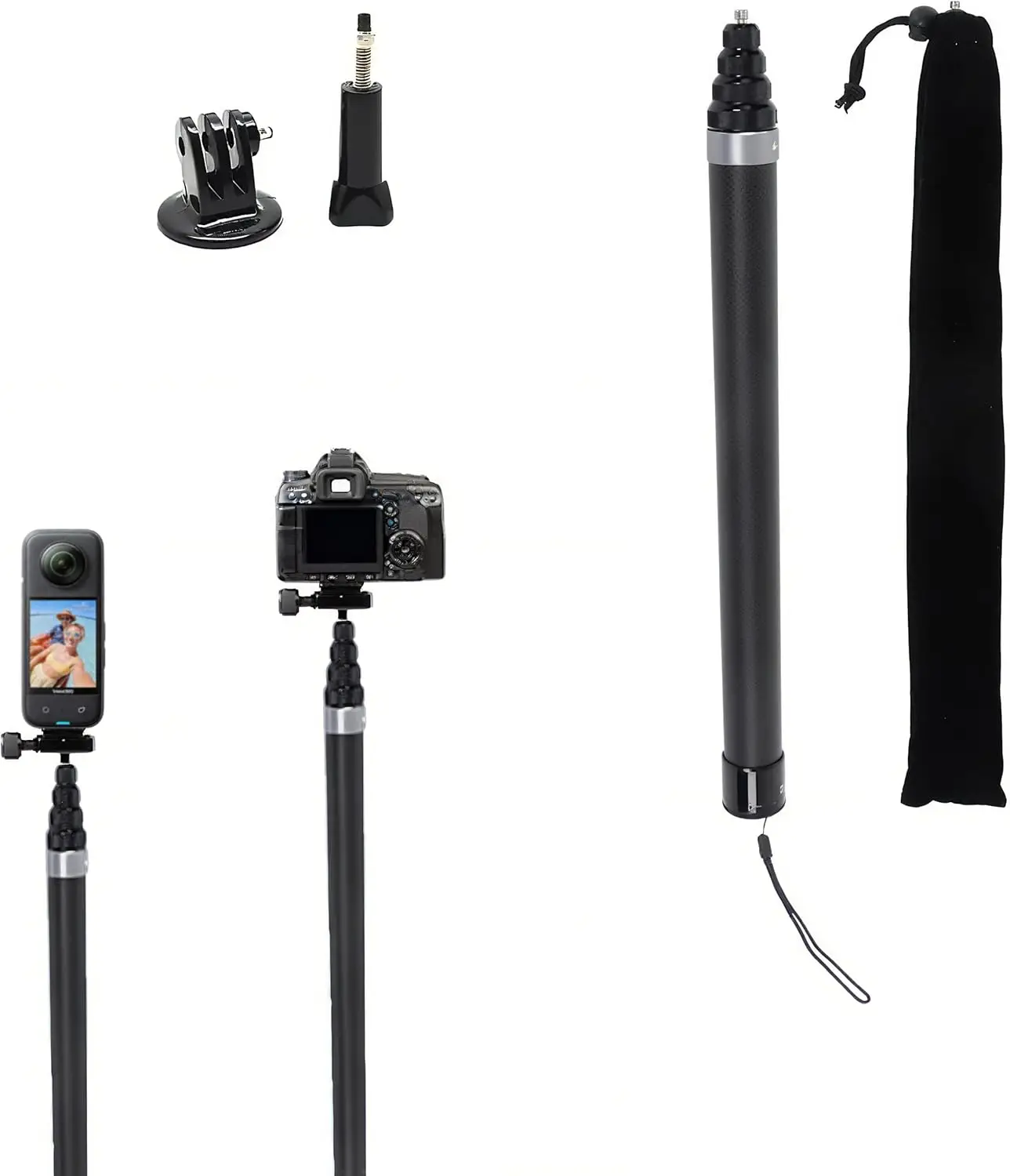 

9.8ft Long Invisible Selfie Stick - Carbon Fiber Monopod (110in/280cm) for X4, X3, ONE X2, ONE R, ONE X, GO 3S, 3, 2 - L