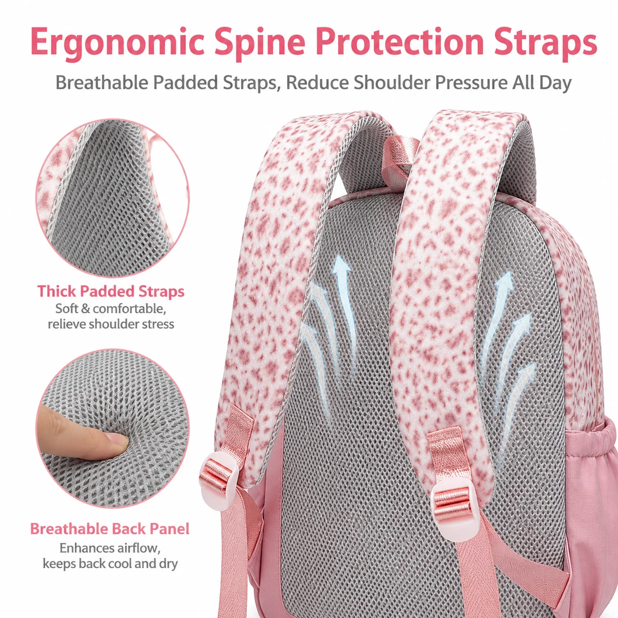 Mochila, Estampa de Leopardo, Conjunto 3 em 1, Leve e de Grande Capacidade, Mochila para Ensino Fundamental, Estojo de Lápis, Bolsa para Almoço