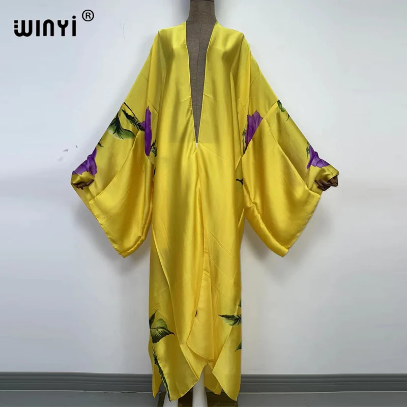 WINYI 2022 Summer Women Cardigan Stitch Cocktail Sexcy Boho Maxi African Holiday Batwing Sleeve Silk feeling Robe kimono kaftan