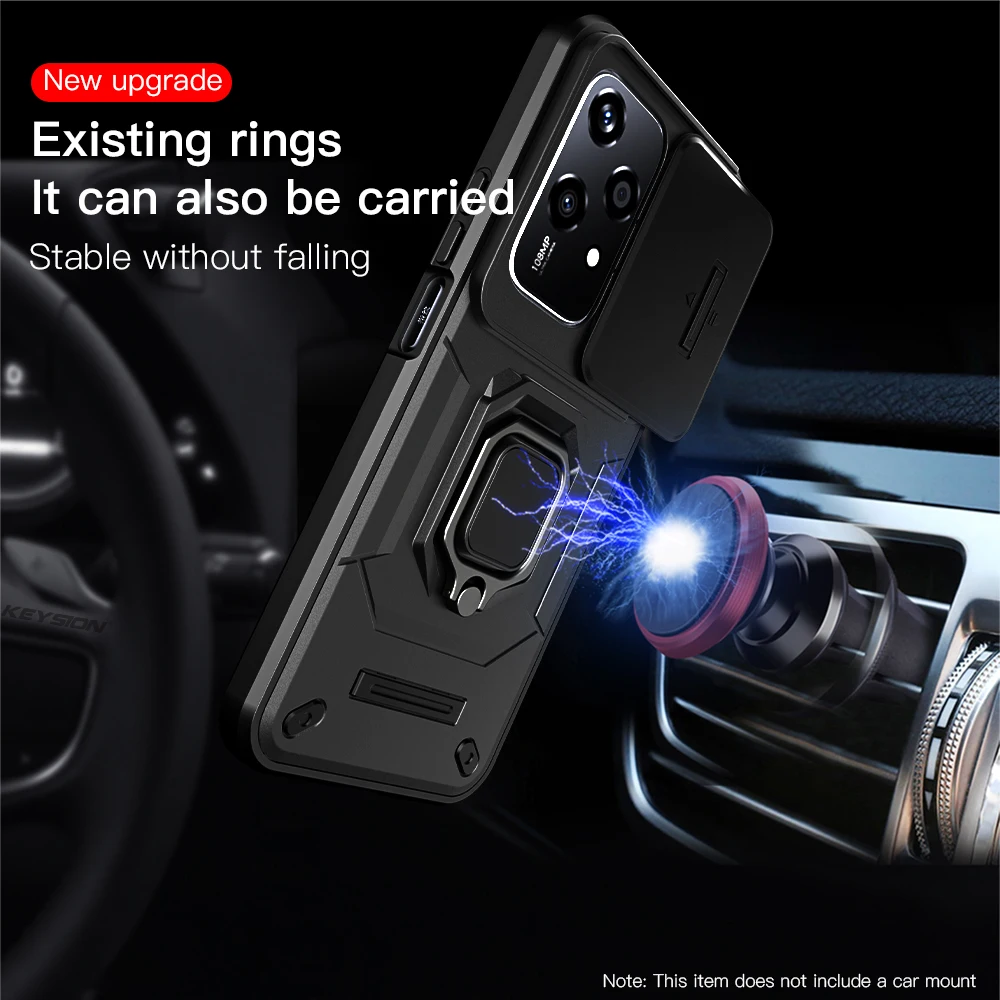 KEYSION Shockproof Case for HONOR 200 Lite 5G Slide Camera Lens Protection Ring Stand Phone Cover for for Huawei Honor 200 Lite