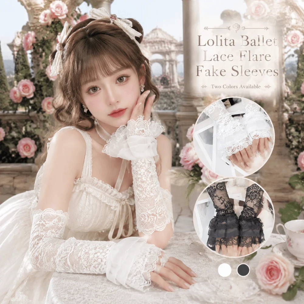 

Universal Ruched Pleated Detachable Cuffs Lolita Ballet Style Fake Flared Sleeves Fingerless Gloves 3 Layers False Cuffs Cosplay