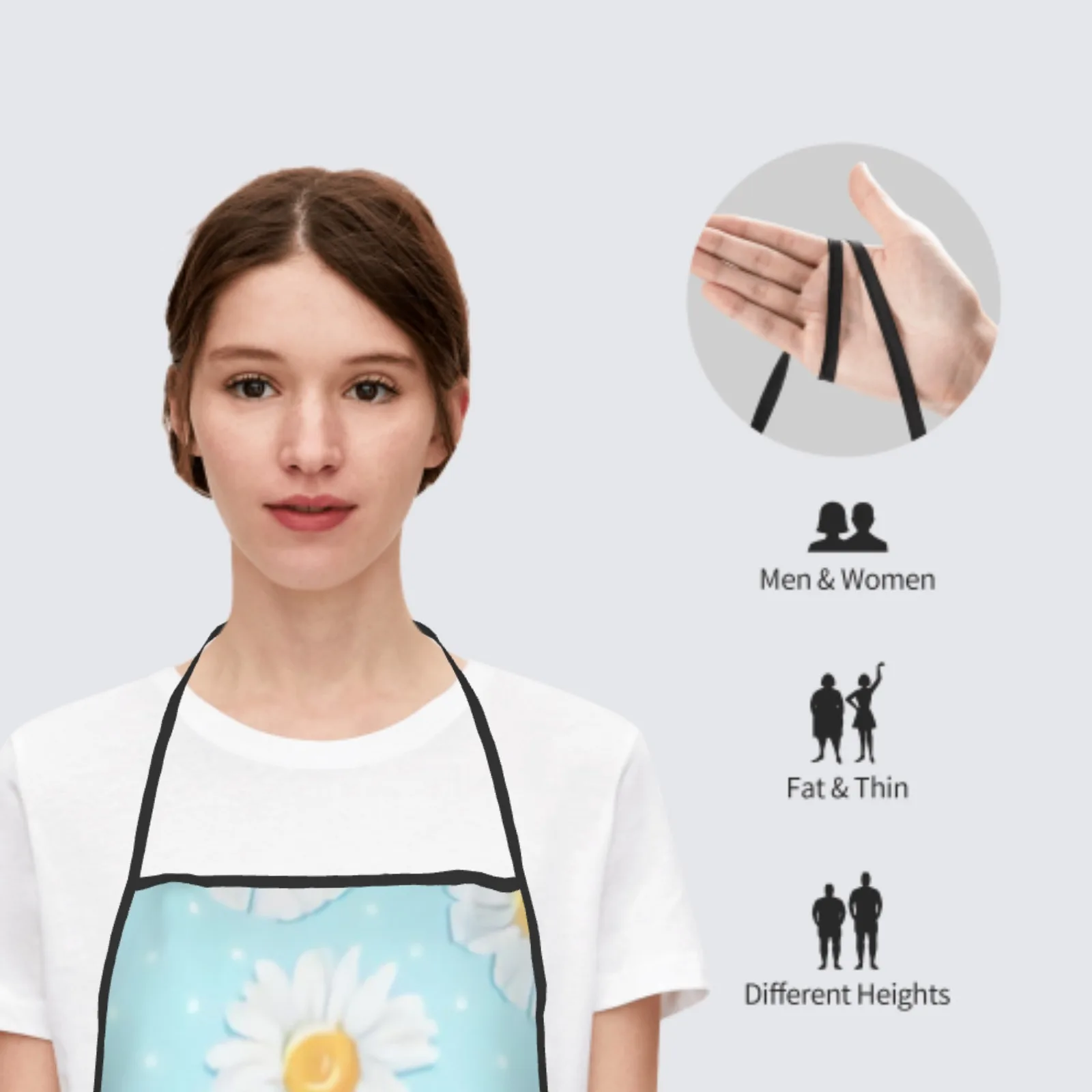 Summer Colorful Flowers Polyester locking hem Apron Home Cooking Baking Kitchen Cute Daisy Apron