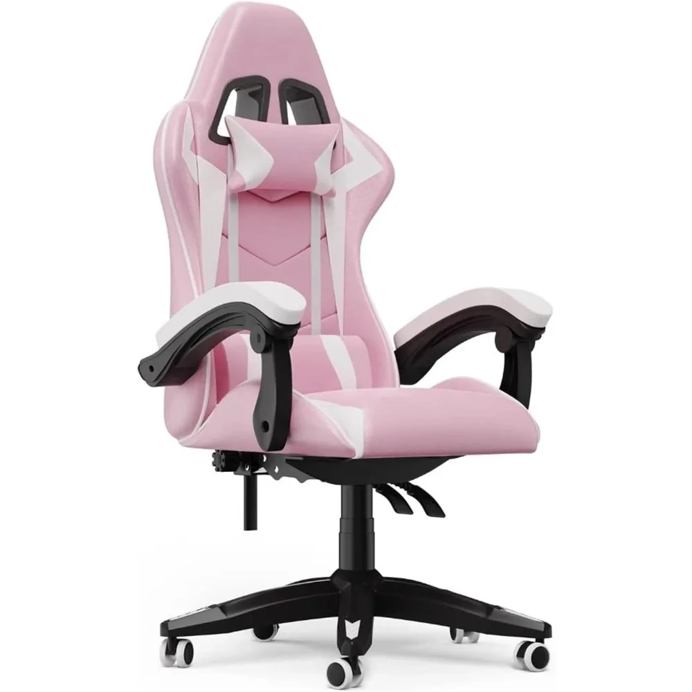 Gaming Chair, Tilt High Back PU Leather Office Chair with Headrest and Lumbar Support, Adjustable Swivel, Gaming Chair