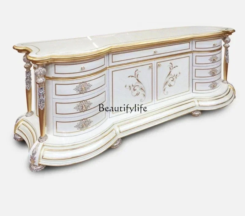 

03.European-style solid wood dining side cabinet, villa storage bowl wine cabinet, luxury French designer model