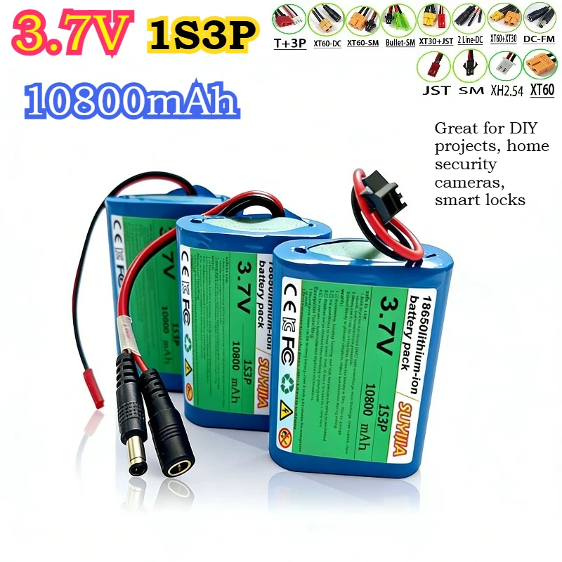 

Аккумуляторная литий-ионная батарея 3.7V 10800mAh 1S3P 18650, новая, для DIY-проектов, домашних камер видеонаблюдения, умных замков.