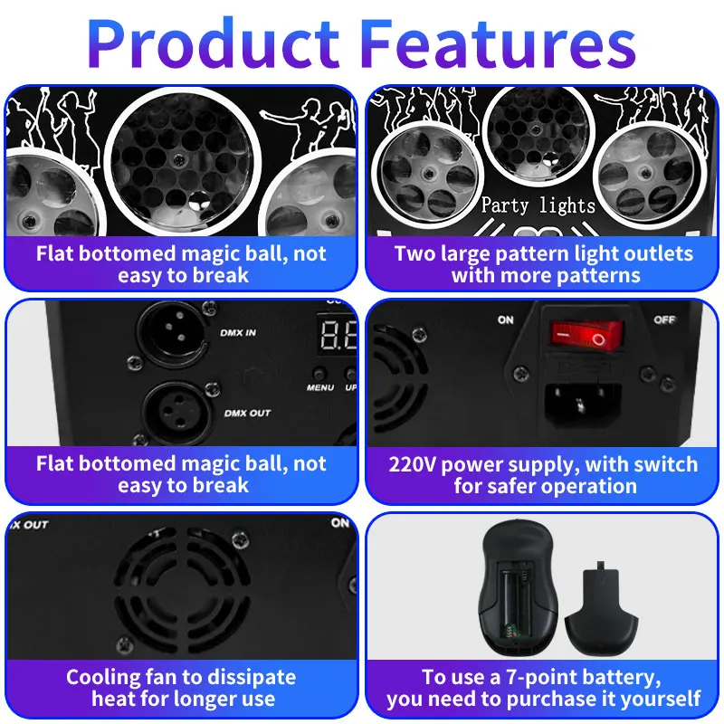 Lampu Laser DJ WZSTAR 40W Gobo Wheel dengan Pola Warna-warni Bee Eye, Lampu Disko Panggung, Kontrol Suara Remote DMX untuk Acara Klub