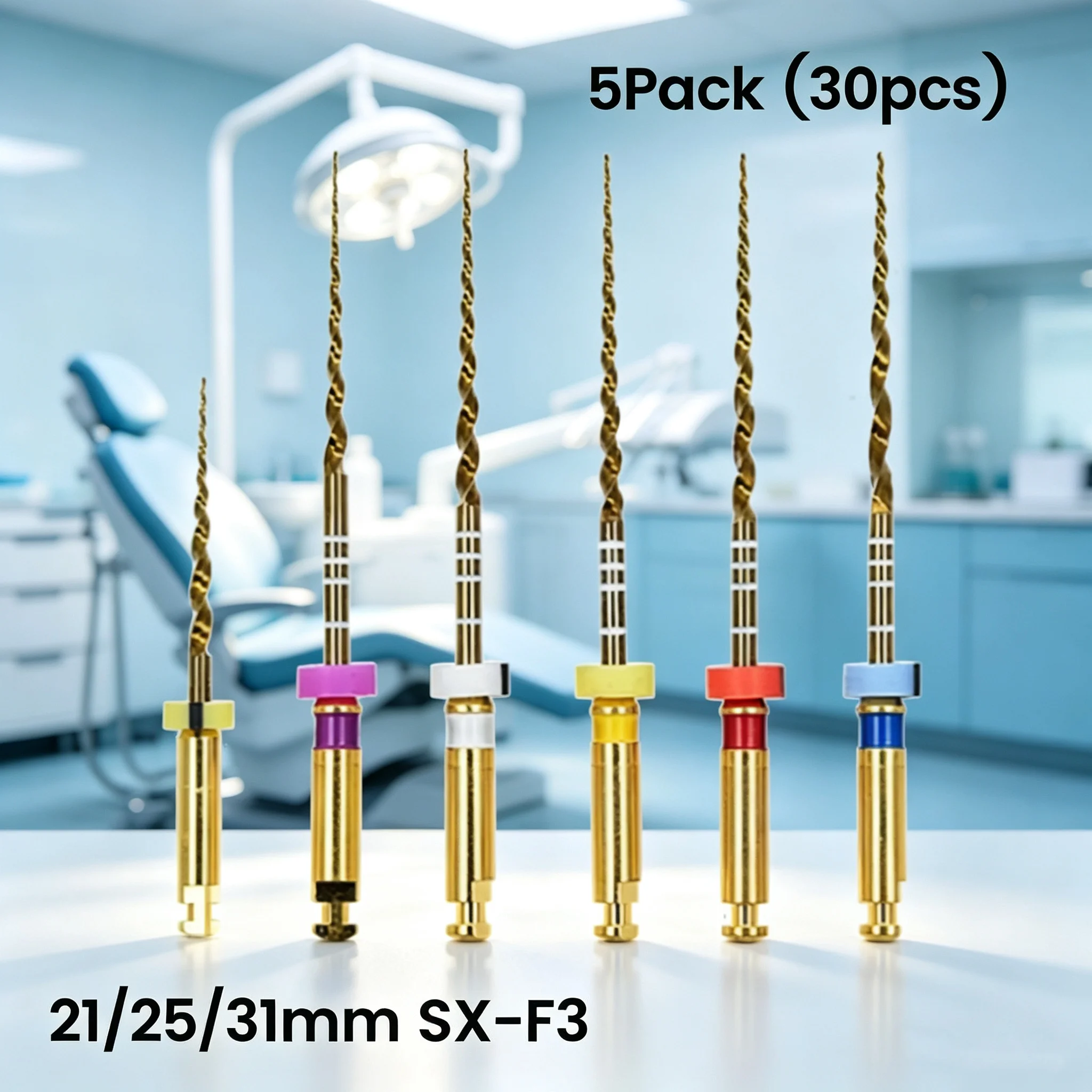 5 Pack (30pcs) Heat-Treated Nickel Titanium Endo Gold Files coxo soco files Anti-Breakage E-FLEX file Root Canal Niti SX-F3