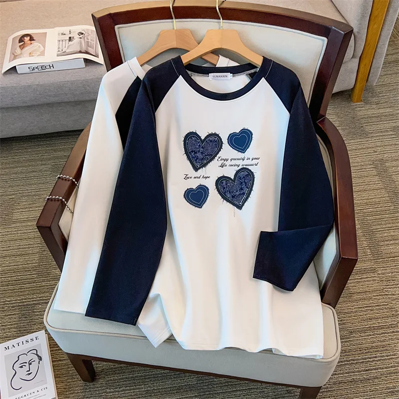 

175Kg Plus Size Women's Bust 170 Autumn Loose Round Neck Long Sleeved Love Sweatshirt Black White 4XL 5XL 6XL 7XL 8XL 9XL