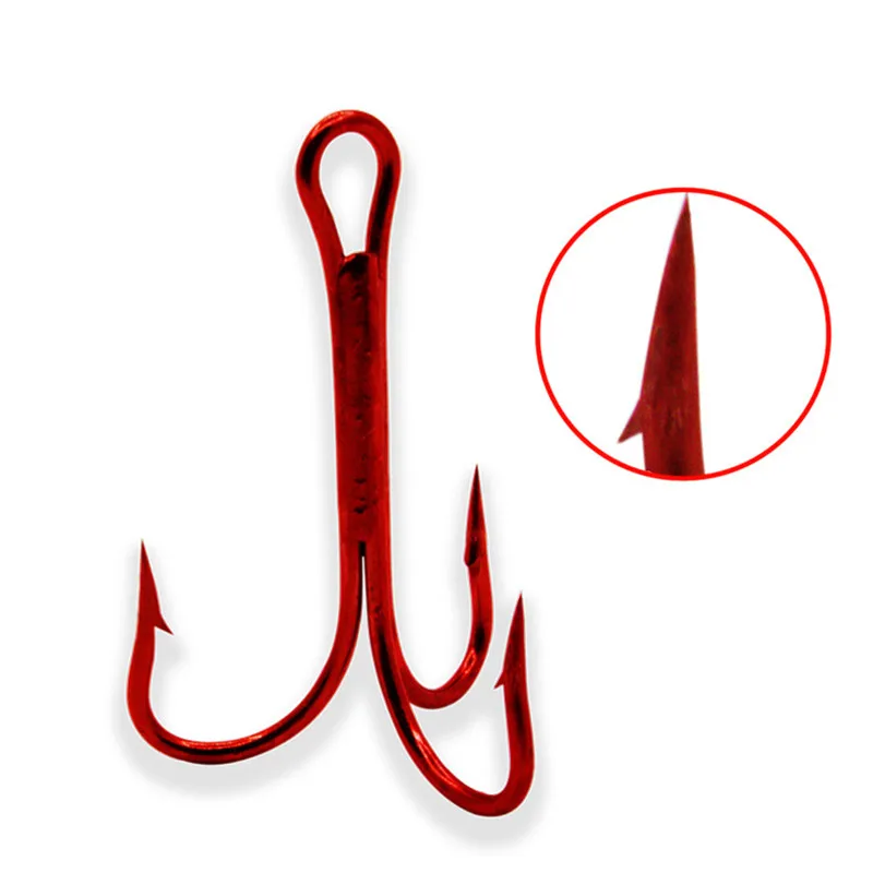 Red Fishing Triple Hook, High Carbon Steel, Barbed Treble Hook, Round Bend, Fishing Accessories, Tackle, 2 #-14 #, 30Pcs/Lot