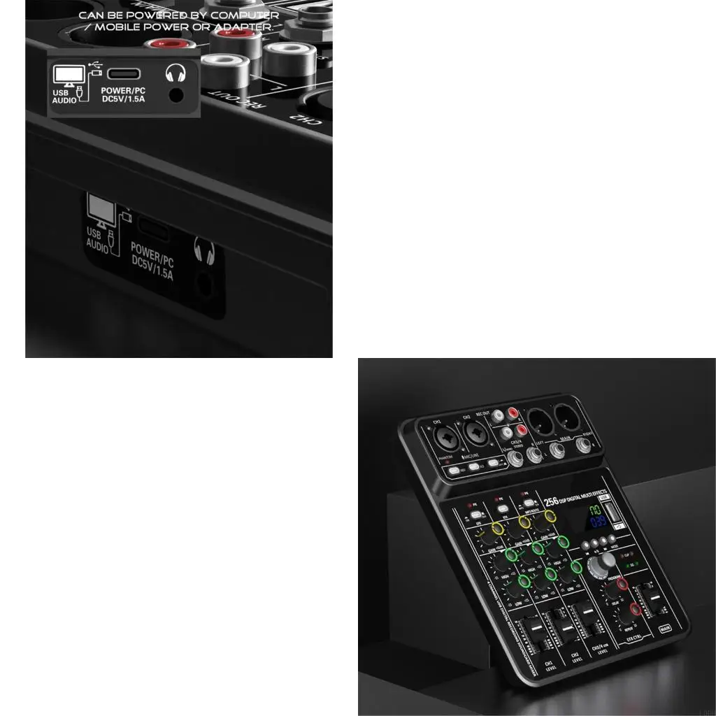 

4-канальный аудиомикшер для сценического записывающего оборудования, мониторинг наушников, USB-воспроизведение для концертов,