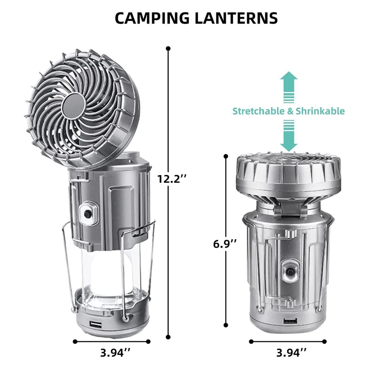 Solar Camping Lantern with Fan,Emergency Flashlight Charging for Phone,USB Rechargeable Portable Camping Fans