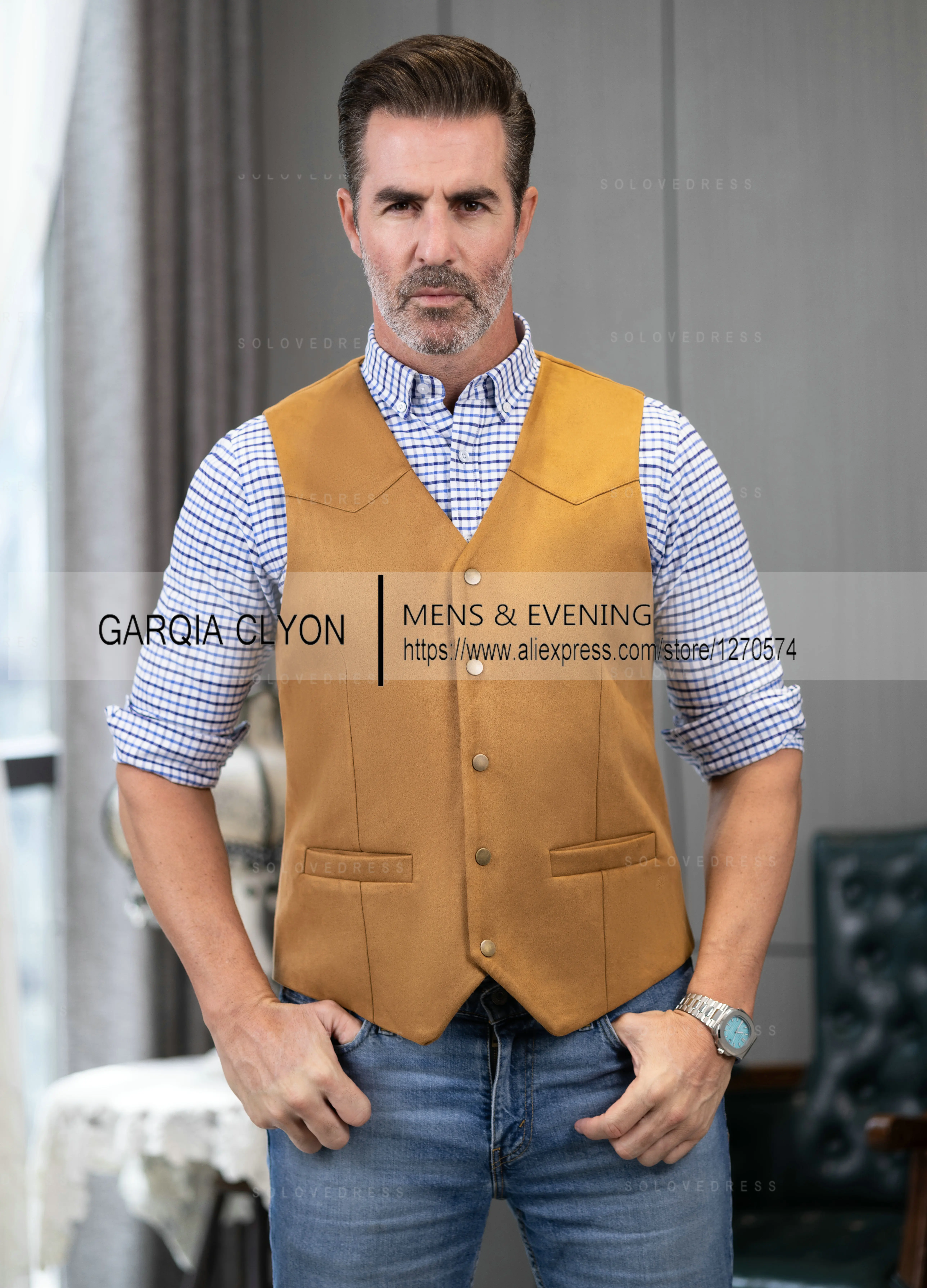 

Mens Suit Vest Lapel Neck Wool Brown Waistcoat Casual Formal Double-breasted Business Slim Fit Vest Groomman For Wedding