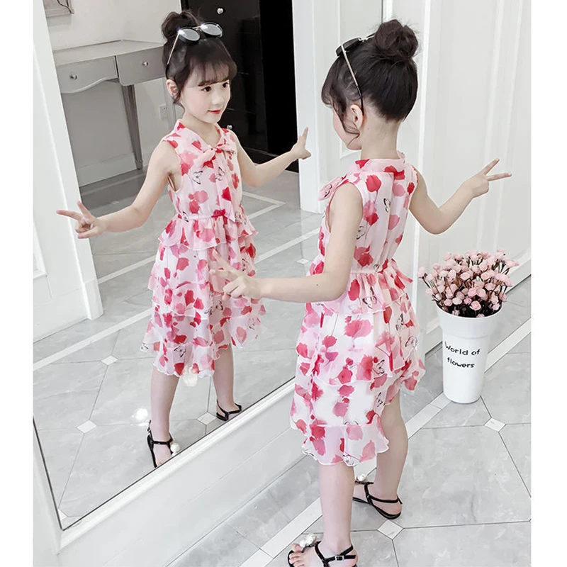 Flower Butterfly Baby Girls Dress Summer New Fashion Chiffon Little Princess Dress Birthday Party Kids Clothes 3 4 5 6 7 8 Years