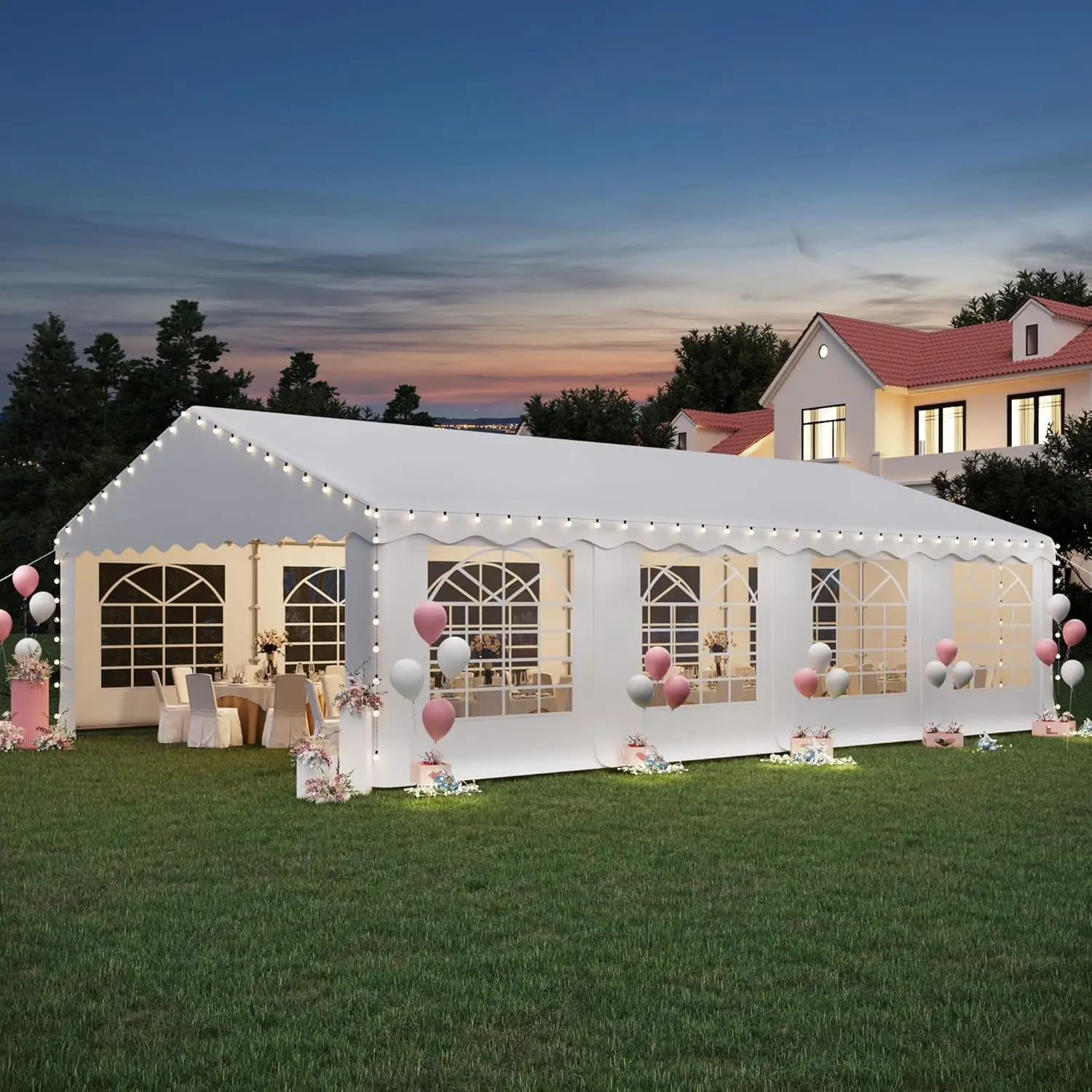 

20x30ft Party Tent, Heavy Duty Large Wedding Canopy Outdoor Carport with 8 Removable Sidewalls, 2 Roll-up Doors, 3, Customized
