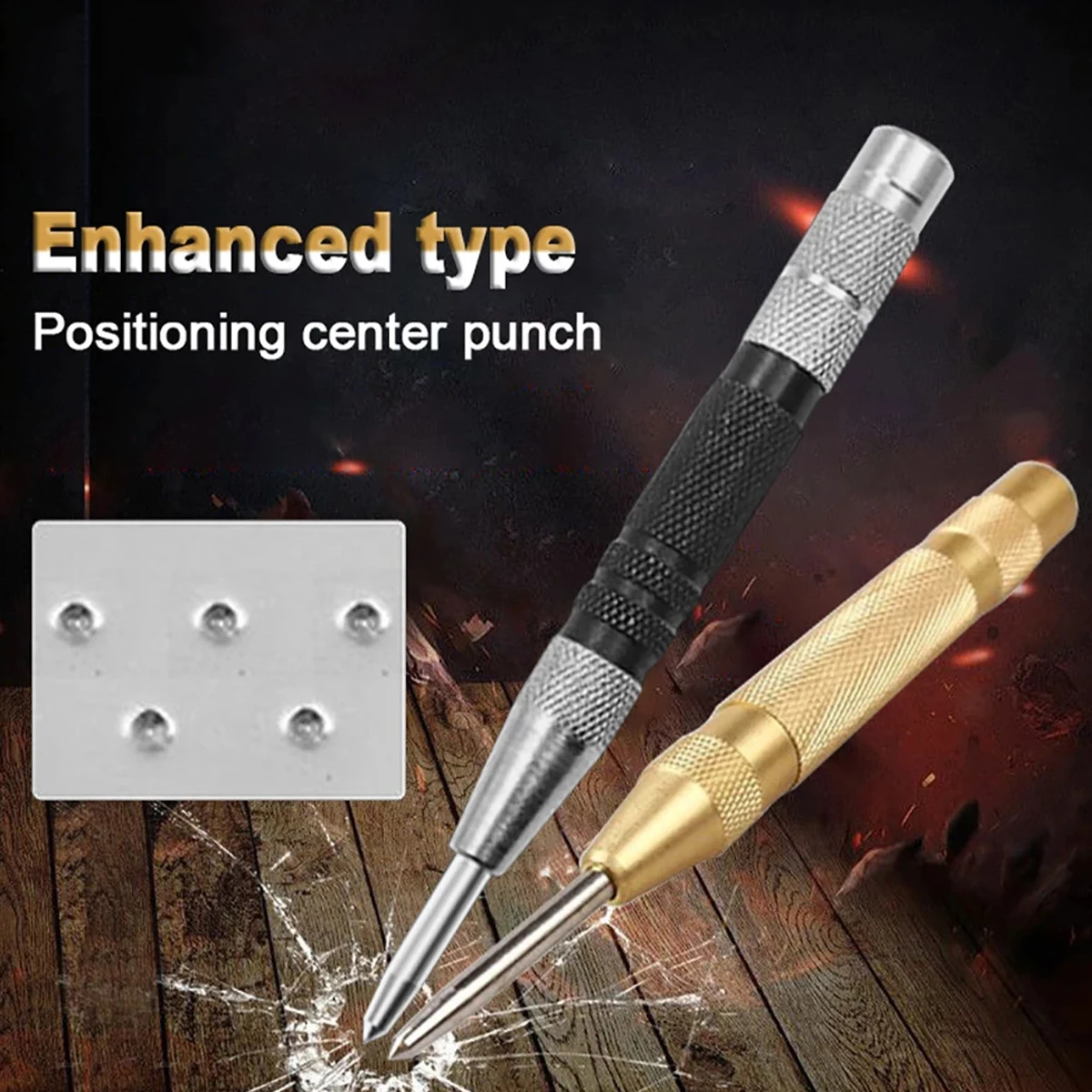 2Pcs Automatic Center Punch Spring Loaded Center Drill Hole Punch Adjustable Non-slip Positioning Punch Hand Tool Breaker Tool