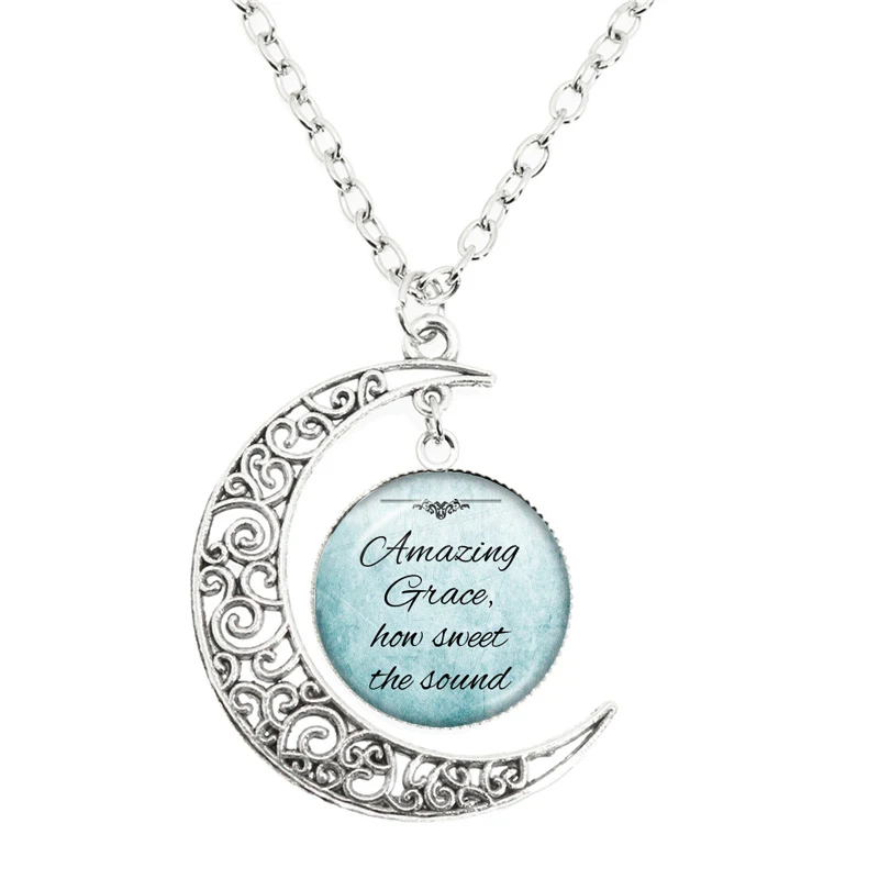 New Bible Verses Moon Necklace Walk In Love Faith Quote Glass Dome Pendant Christian Inspirational Jewelry