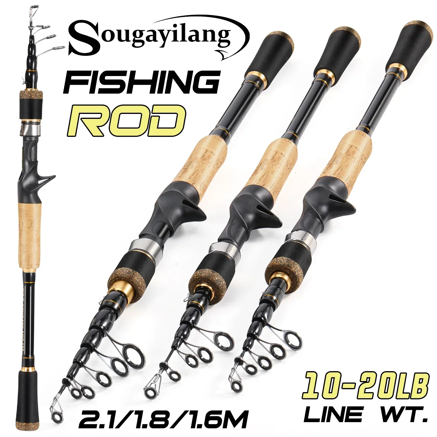 Sougayilang Casting Rods Lure Fishing Rod Spinning Telescopic 15g-25g Wooden Handle Carbon Casting Fishing Tackle Light-weight