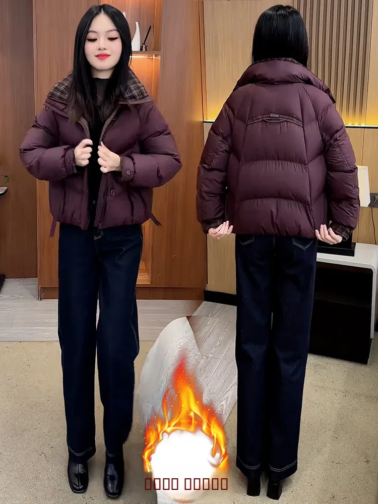 

Korean Sle Thiened Fce Women's Jaet Faionable Winter Coat Warm Long Sve ort Length Zipper Closure Color