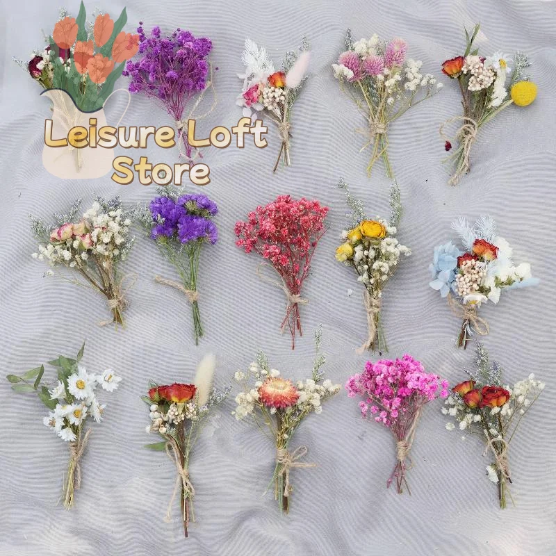 Handgefertigter Mini-Bouquet aus natürlichen Trockenblumen, 1 Stück, Ansteckblumen für Trauzeugen, für Hochzeit, Brautjungfer, Korsage, rustikale Dekoration