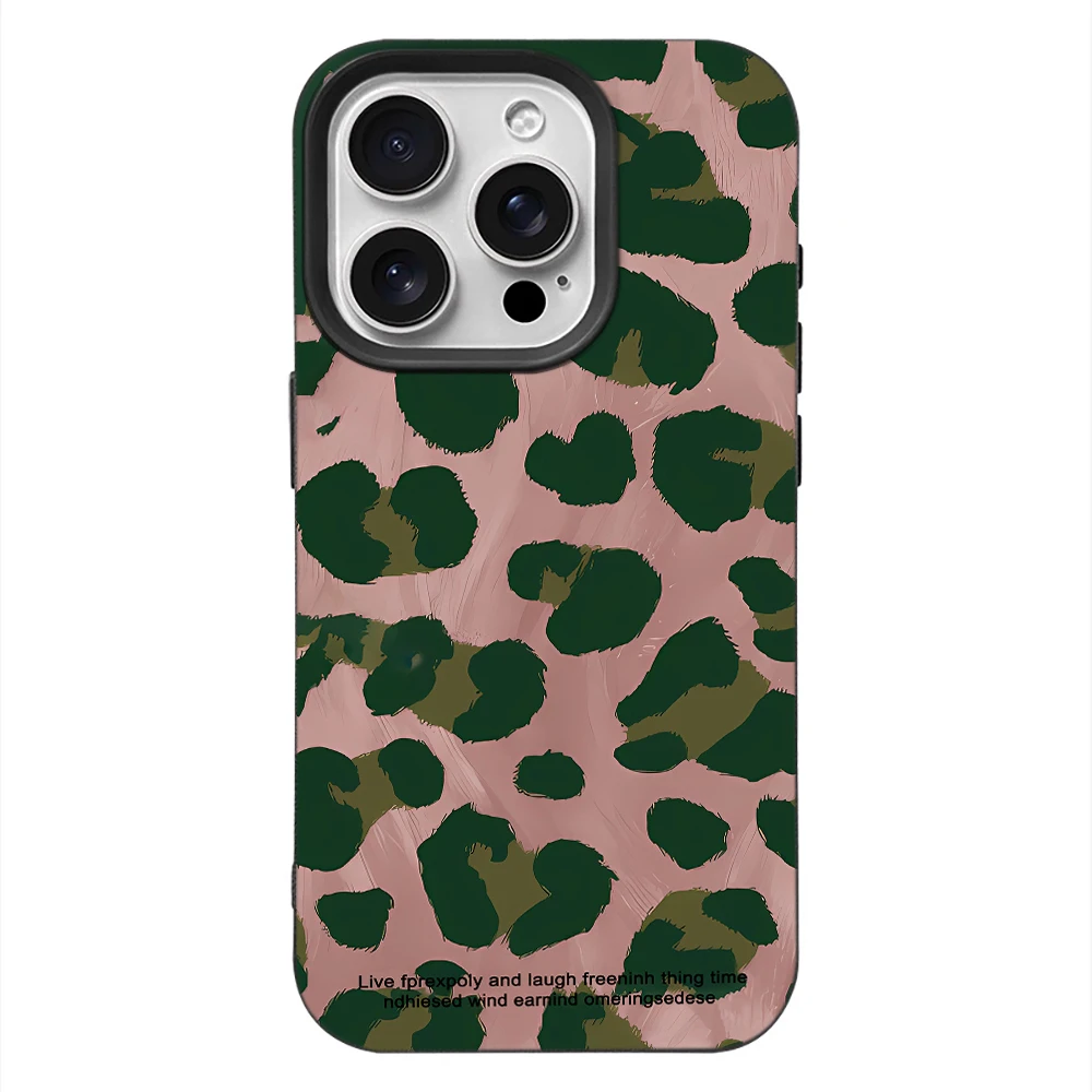 Funda Protectora para Teléfono con Estampado de Leopardo Verde y Marrón para iPhone 17 Air 16 16e 15 14 13 12 11 Pro Max, Oriental, Antigolpes, Suave